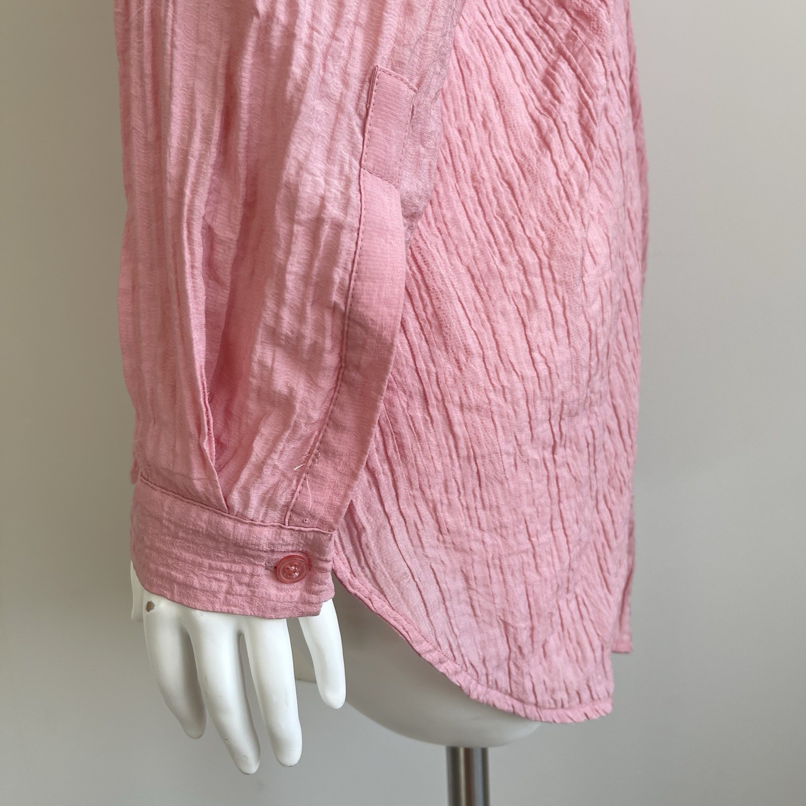 Zara Crinkle Oversized Button Down Tunic Shirt Twisted Cut Out Pink M Preppy