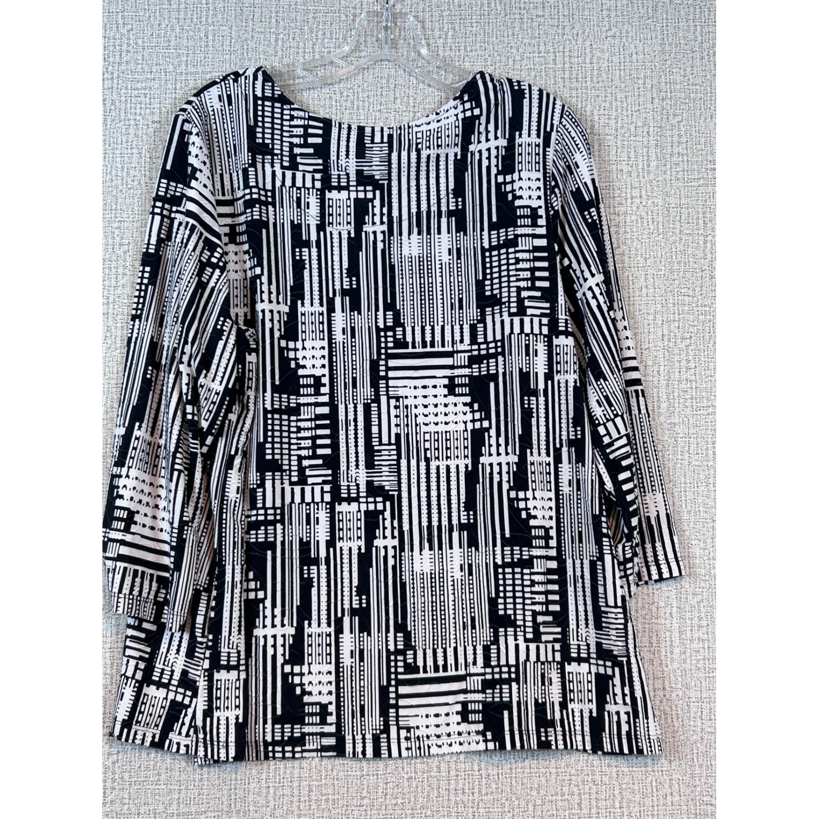 JM Collection Woman Black White Geometric Office 3/4 Sleeve Top Plus 1X Tunic