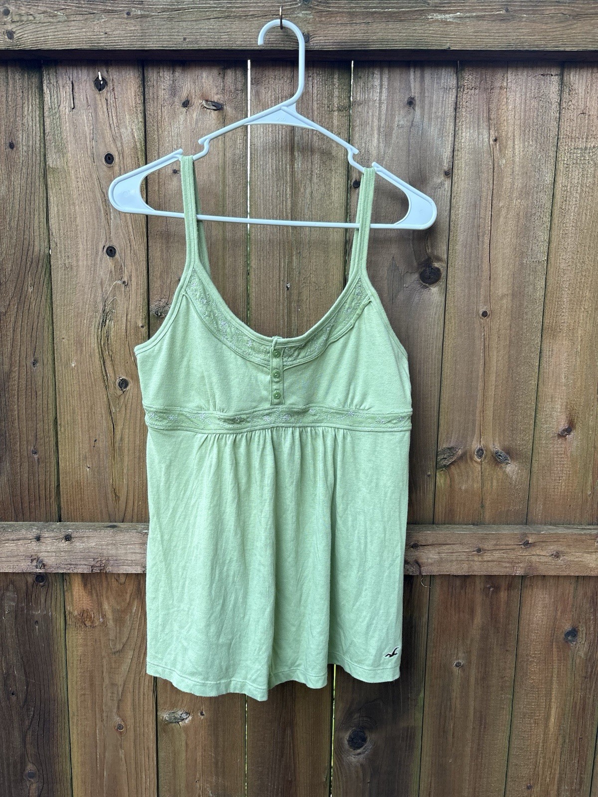 Y2K Early-Mid 2000s Hollister Co. Green Cotton Mix Baby Doll Tank Top LARGE