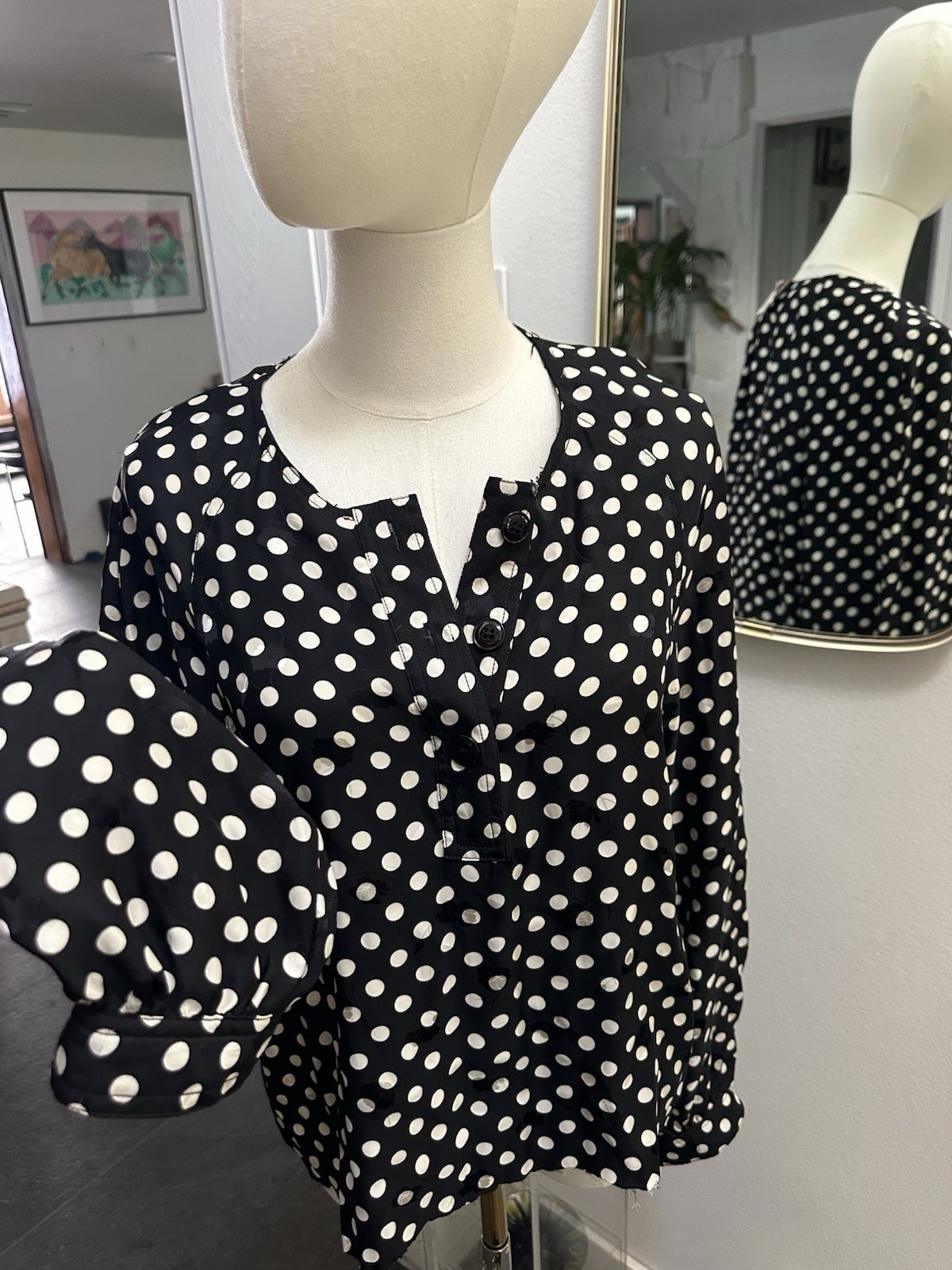 Vtg Silk Blouse Top M Maggy POLKA DOT Whimsigoth Dopamine 80s Indie New Wave Mod