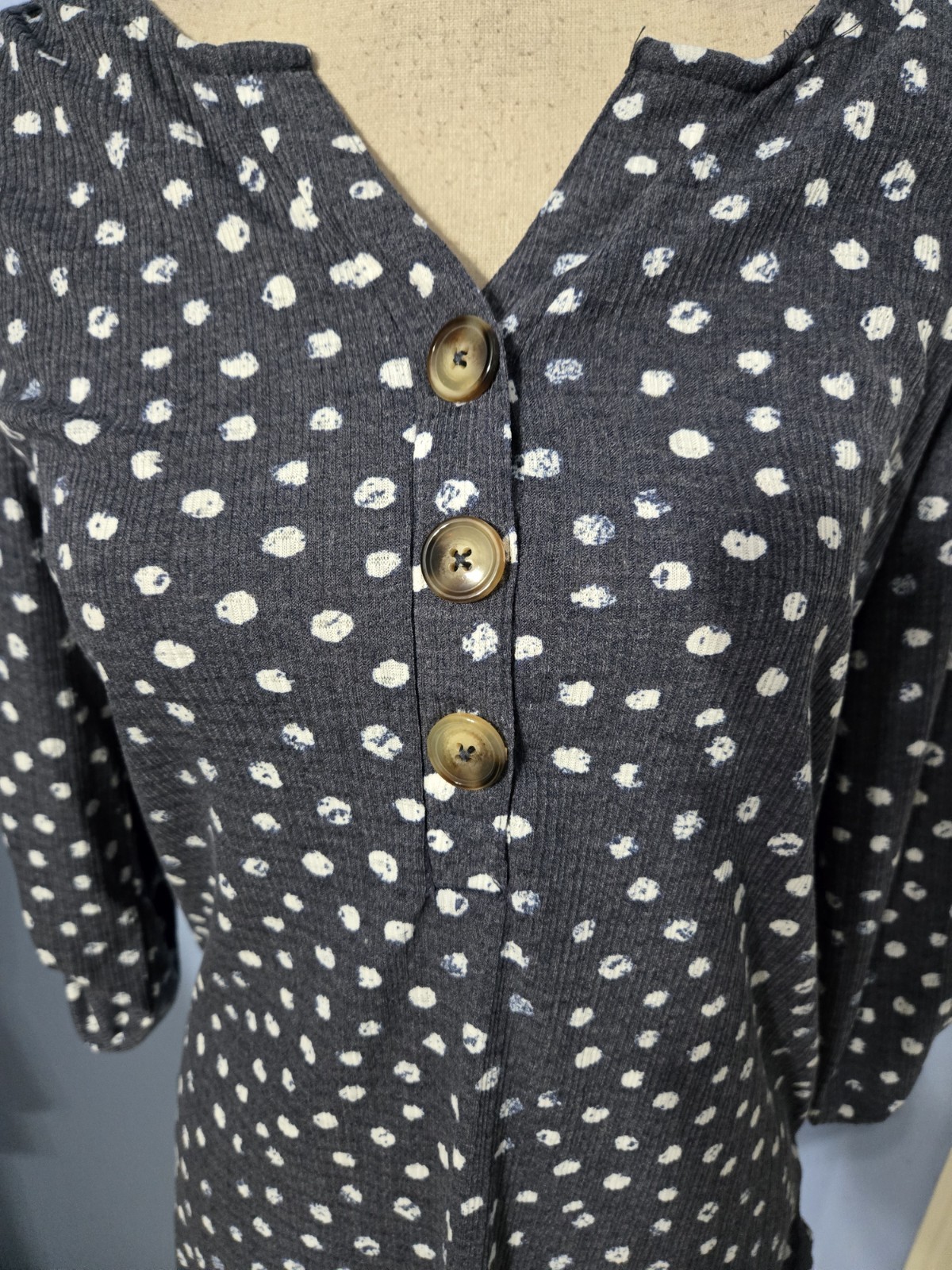 Fred David Small Blouse Womens Blue Gray Polka Dot