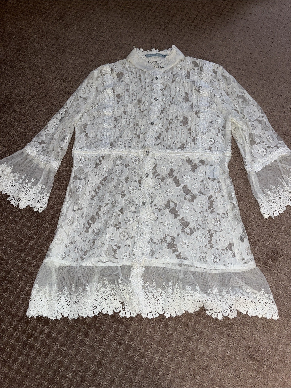 Passion Concept Women’s Cream Lace Button Front Tunic Size L Romantic Victorian