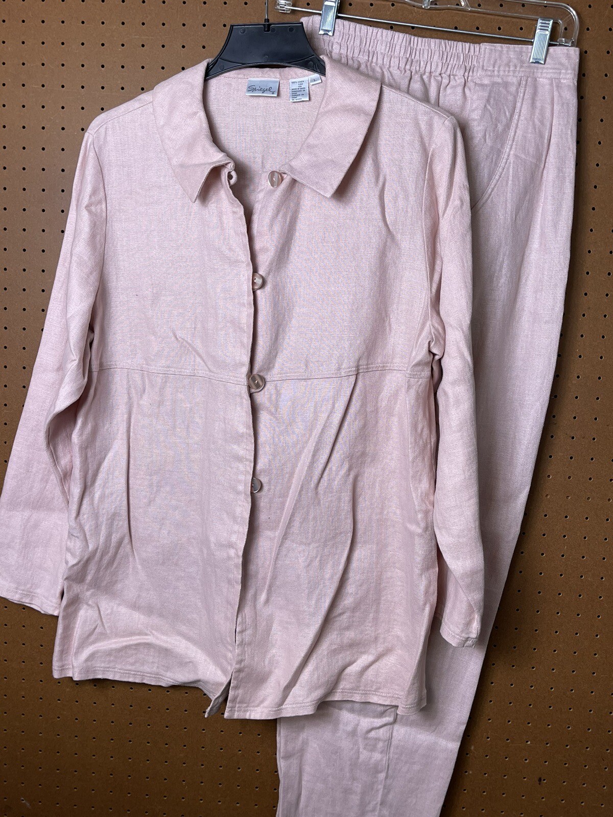 Spiegel Women’s Linen Light Pink Top Jacket & Pants Size 14 EUC Beautiful