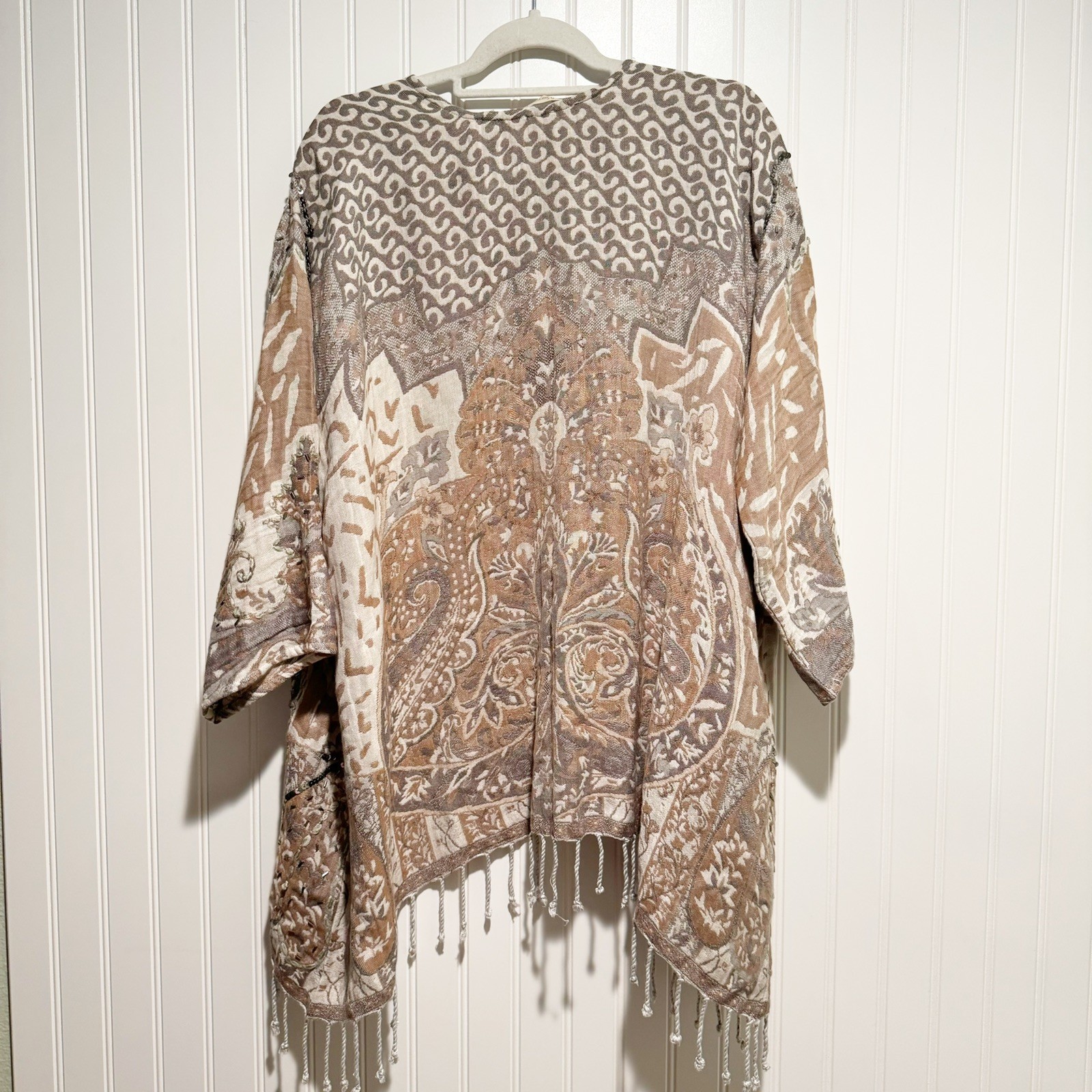 Soft Surroundings Chaucer Topper Beaded Sequins Fringe Boho Dressy Petite XL