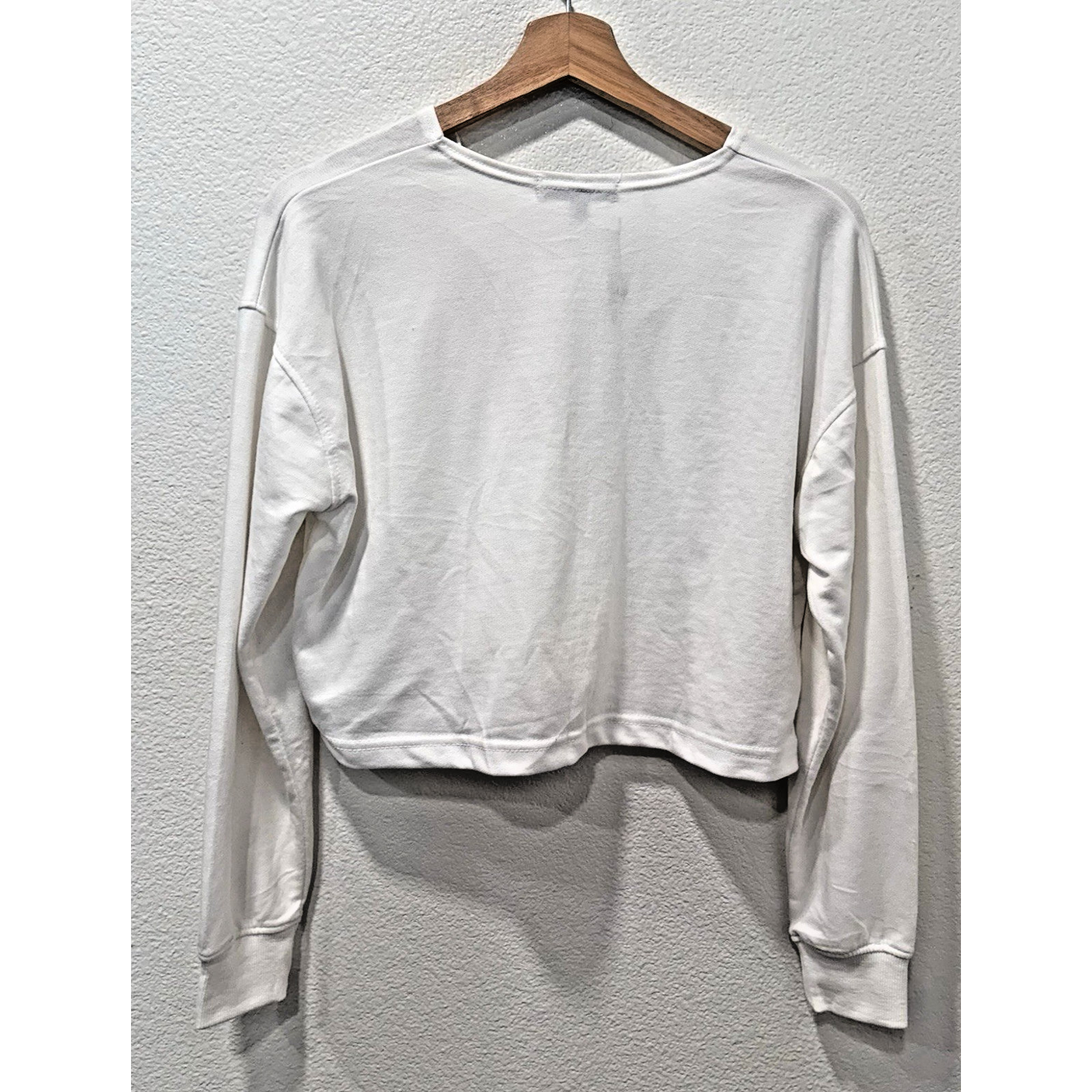 Missguided Women Top US 4 White Cotton Blend Long Sleeve Cropped Casual Shirt