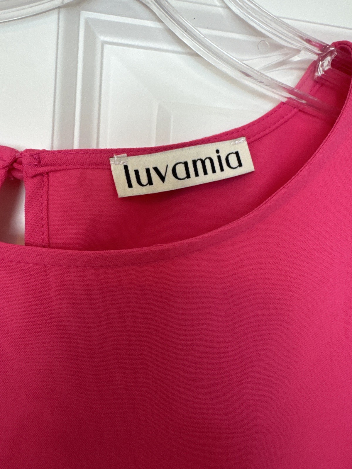 Luvamia Womens Coral Pink Tiered Bell Sleeve Blouse Keyhole Back Size Small