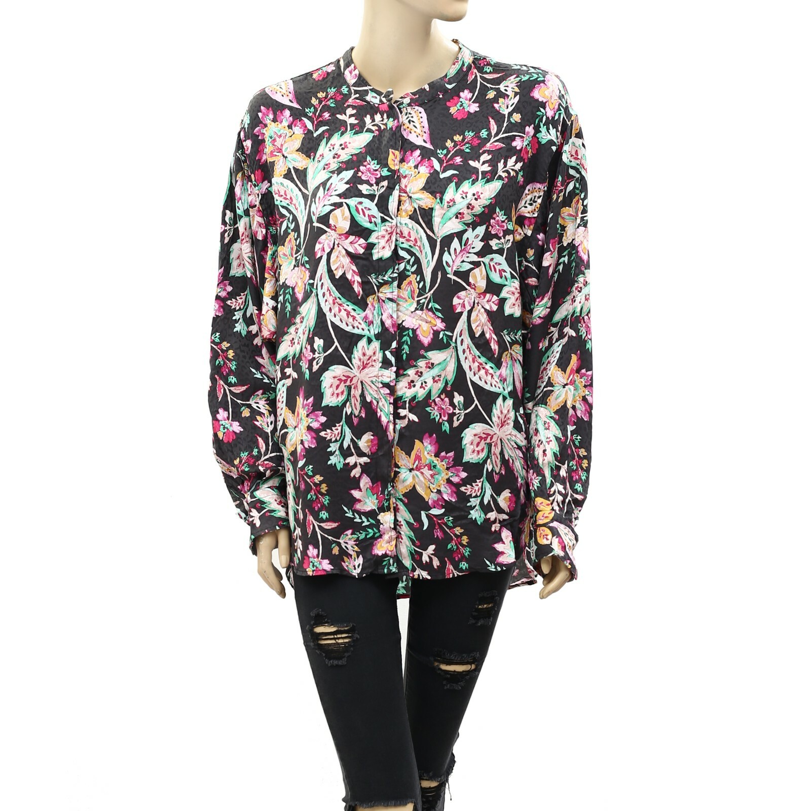 Etoile Isabel Marant Catchell Shirt Tunic Top Buttondown Floral Print XL 229279