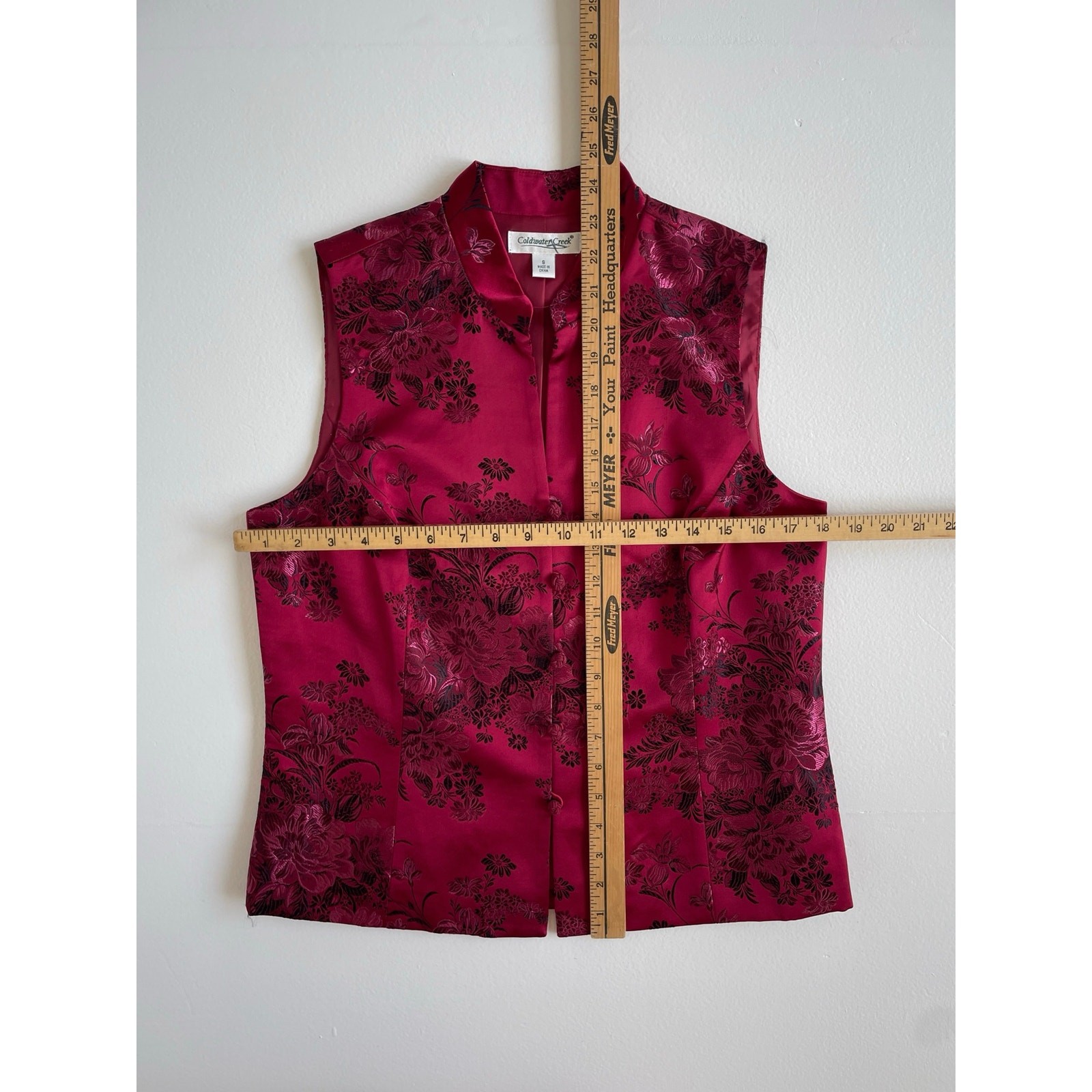 Vtg Y2K Coldwater Creek Red Embroidered Floral Asian Vest Jacket / Sz Small