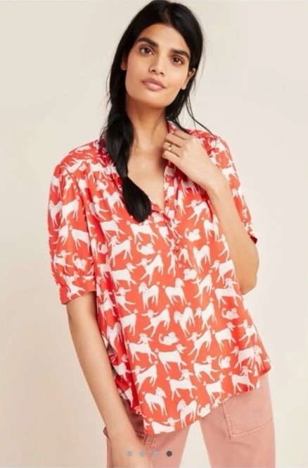 Emily Isabella Robina Poodle Top Size XS Red Motif Anthropologie