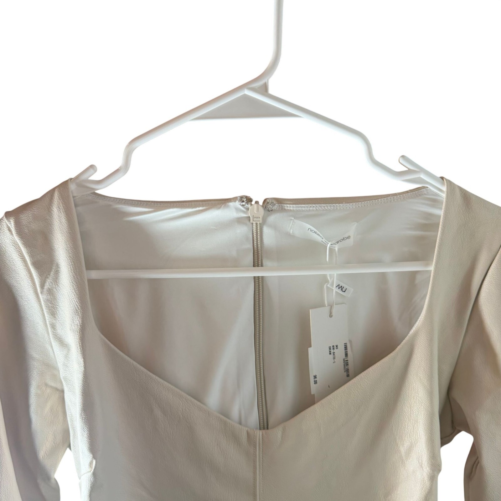 Naked Wardrobe Faux Leather Sweetheart Thong Bodysuit Cream Size Large NWT