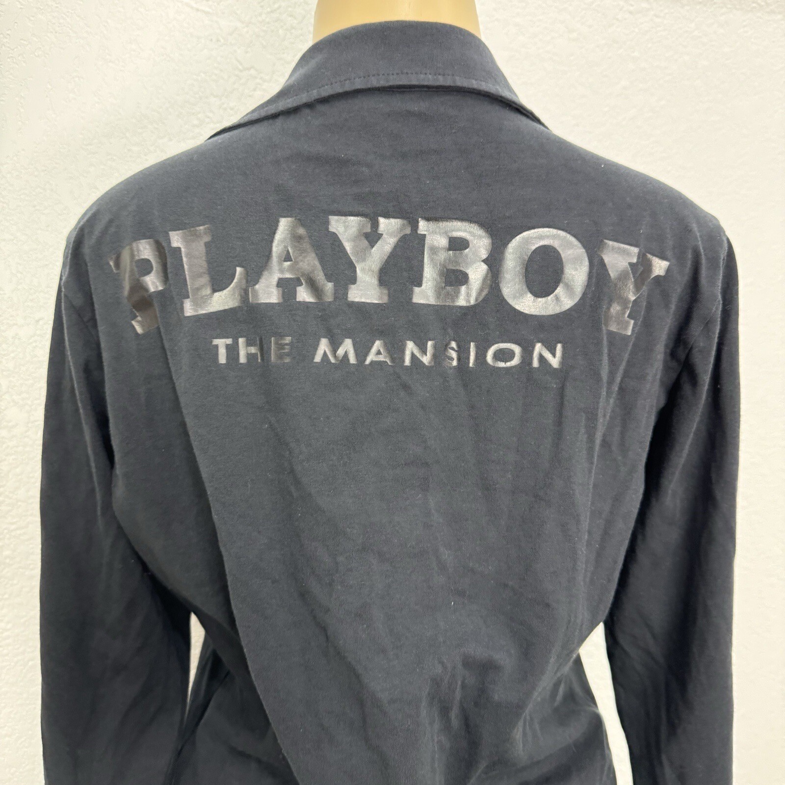 Playboy The Mansion Black Knit Polo Tee Shirt Womens Size XL Casual Graphic Tops