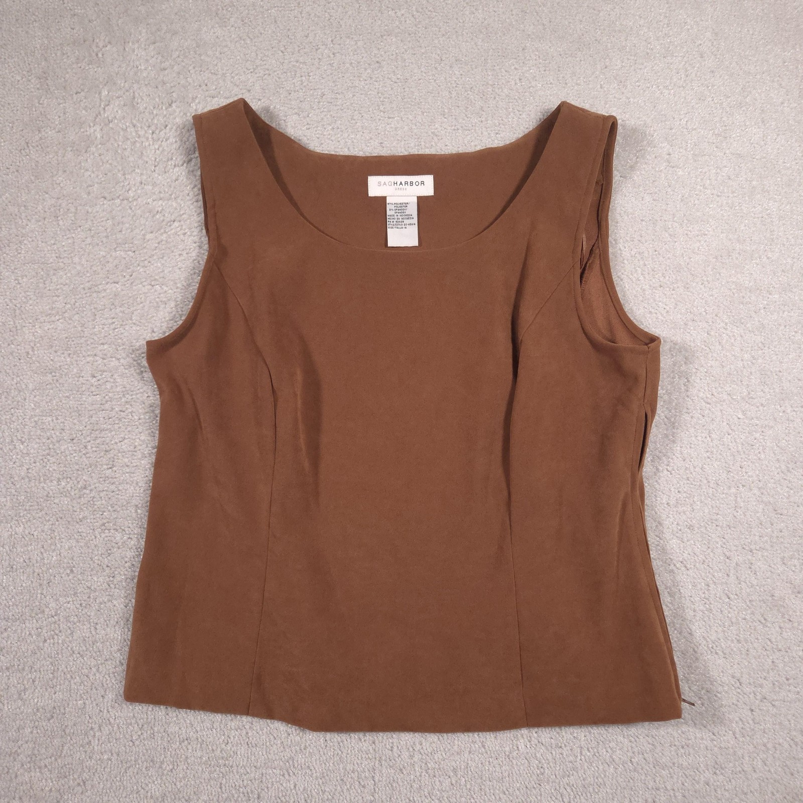Sag Harbor Tank Top Womens 16 Brown Scoop Neck Side Zip Sleeveless Stretch
