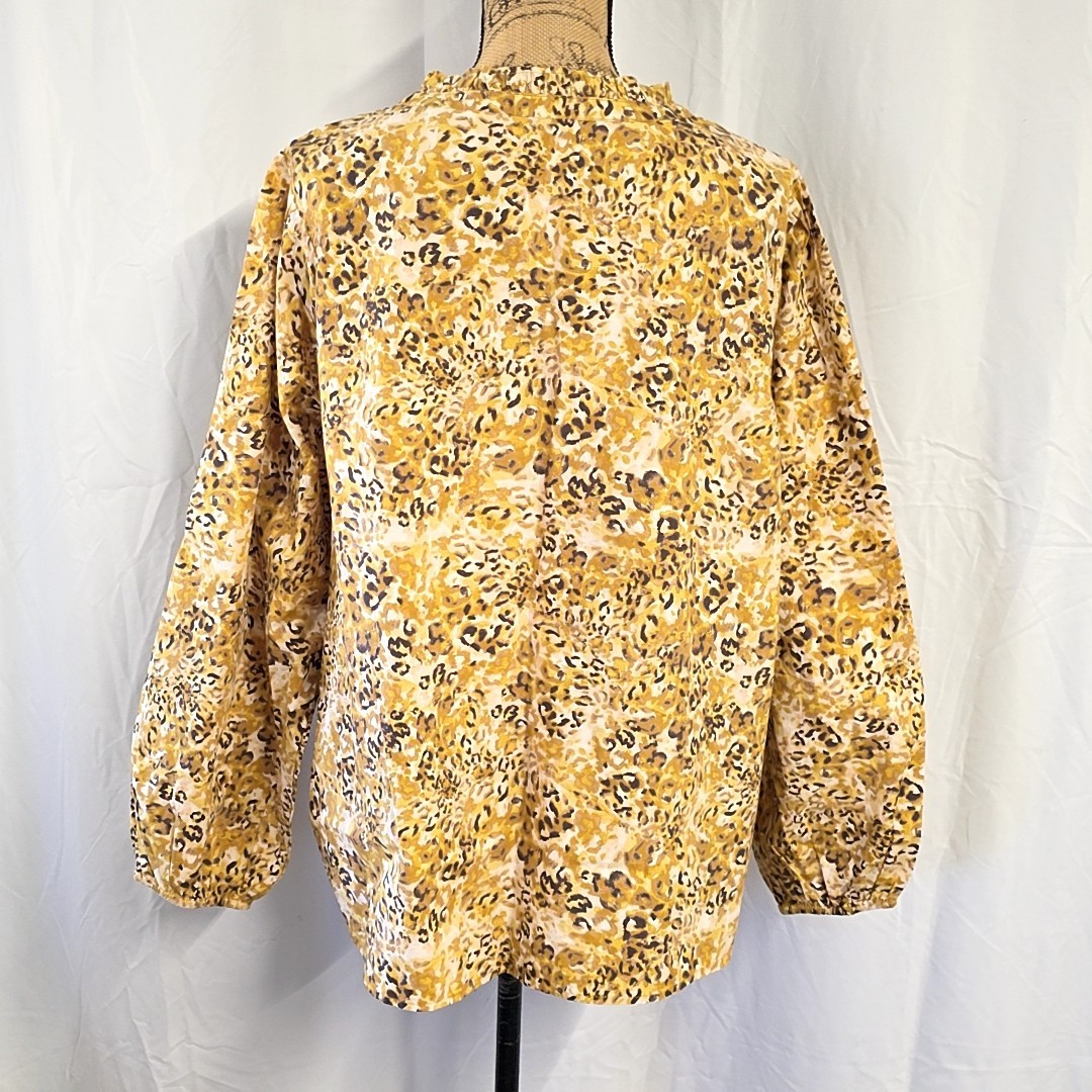 Logo Lavish Womens XL Top Yellow Embroidered Cotton Puff Sleeve 1/4 Button Boho