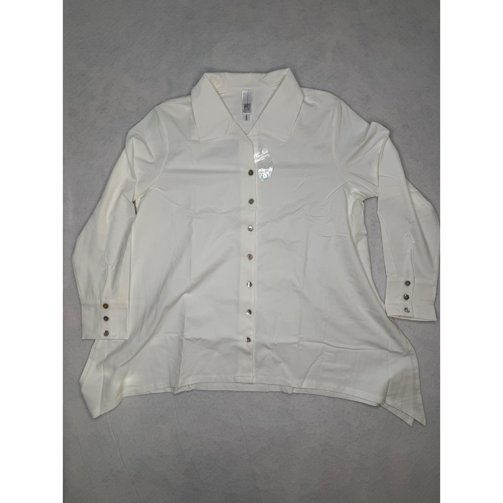 Wynne Layers Top Women’s large Button Up Shirt Career Minimalist Stretch NEW$70