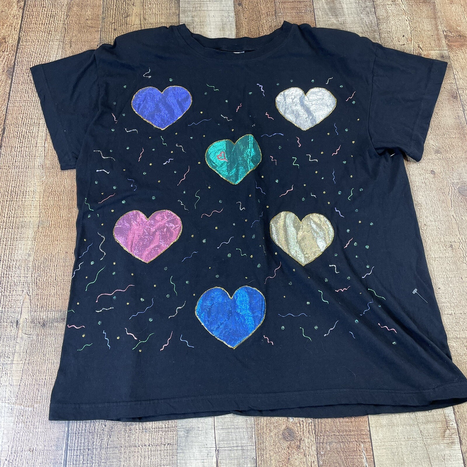 Vintage 80s 90s Hearts T Shirt Pop Art Shoulder Pads Sz See Measurements