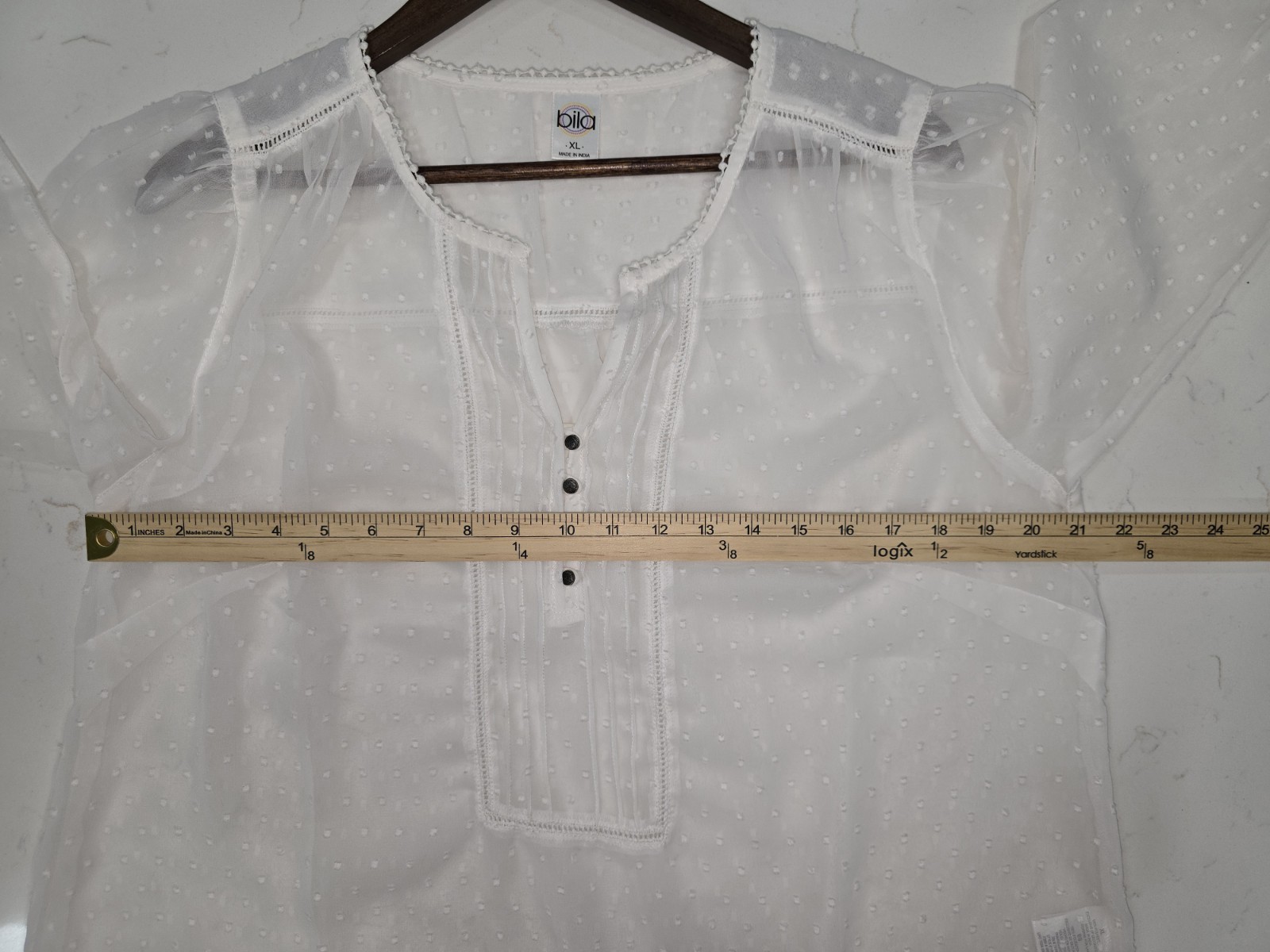 Bila Women’s BoHo Sheer White Blouse Long Sleeve Size XL