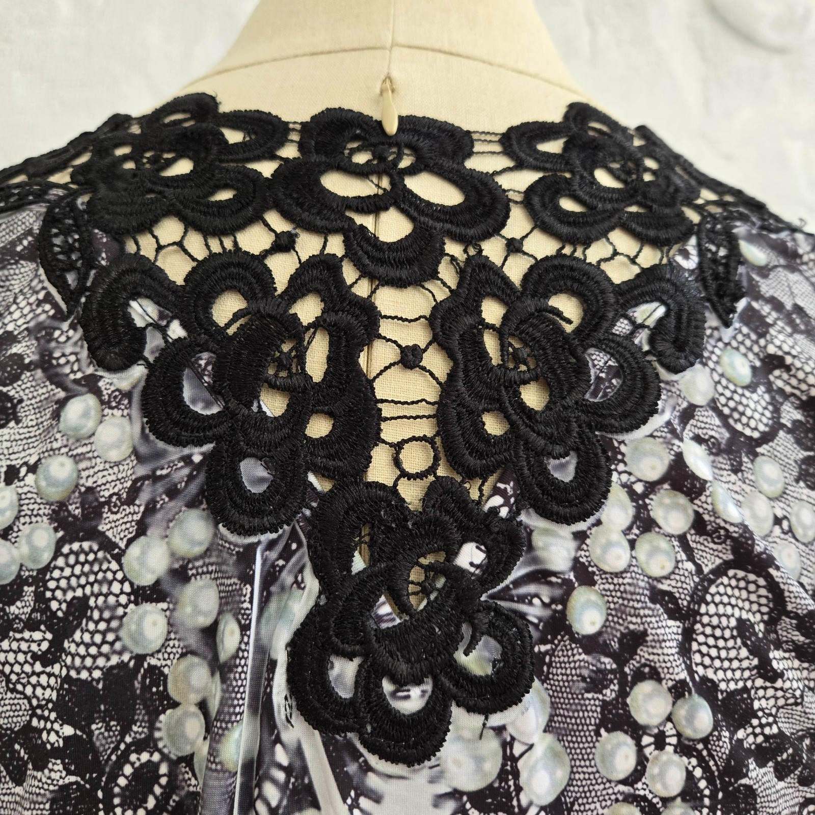 Live and Let Live Black White Lace Back Mixed Print Y2K Whimsigoth Top Size M