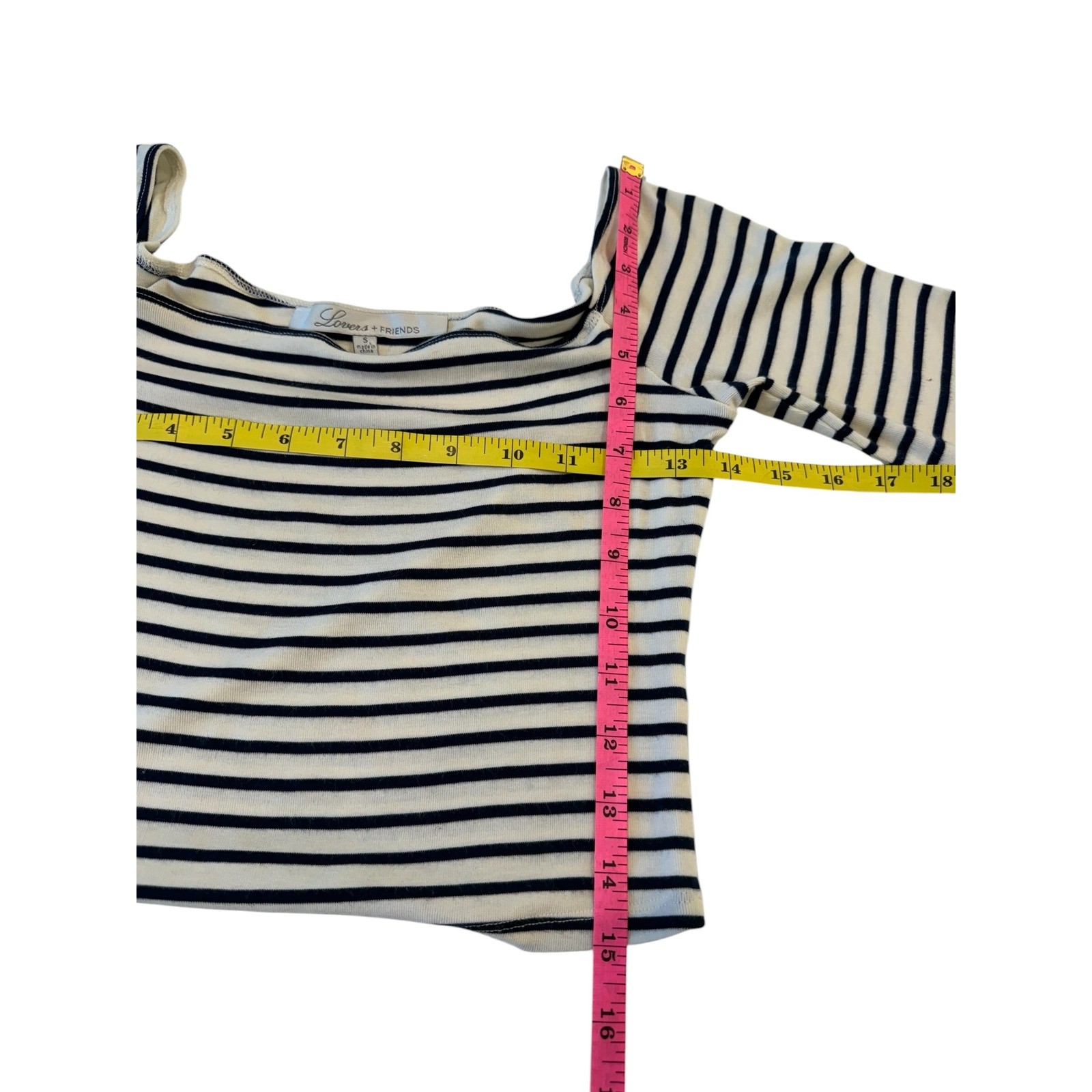 Lovers + Friends Striped Crop Top Womens Navy White Small Off Shoulder Nautical