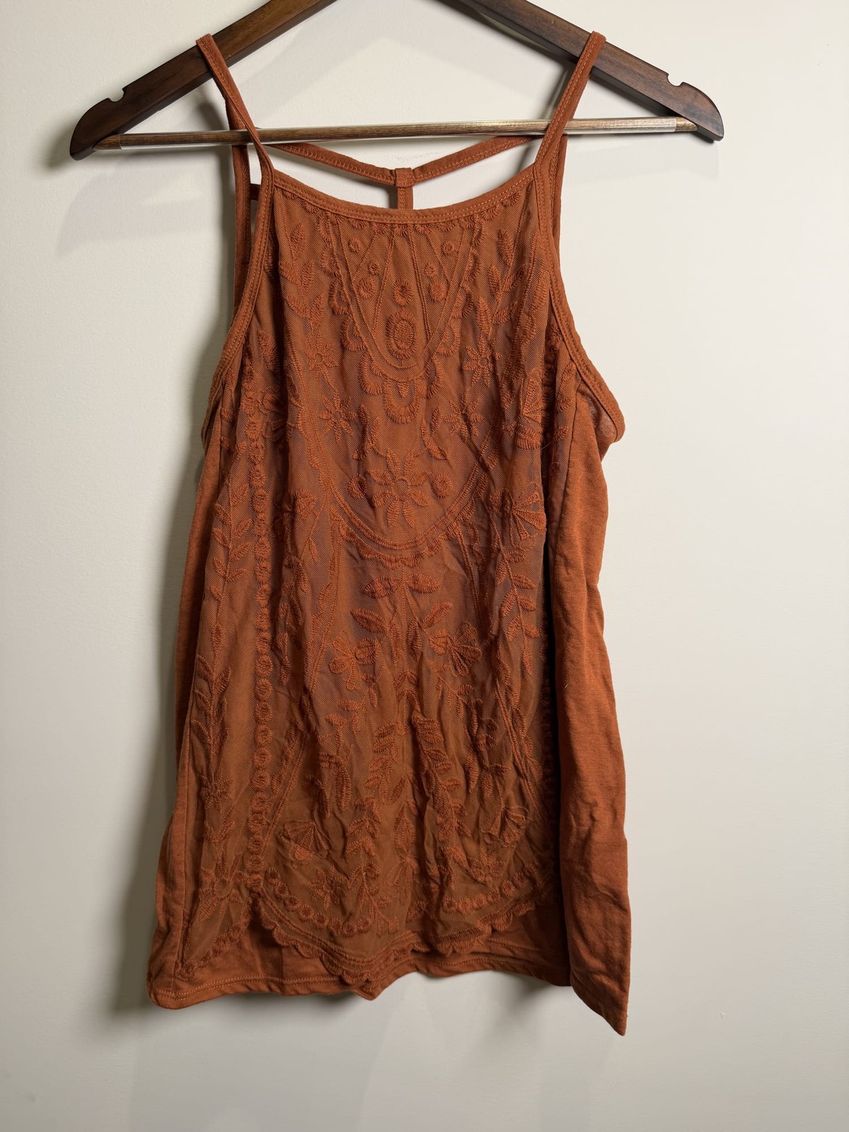 Rewind Brown Floral Textured Spaghetti-Strap Mini Dress, Size L