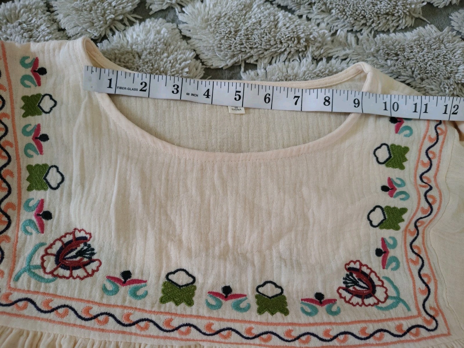 Easel Blouse Size L Gauge Embroidery Wide Sleeves 100%, Cotton Oversized