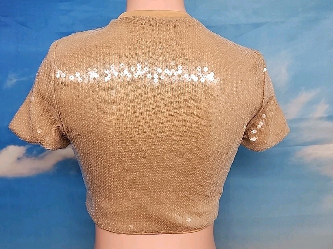 New Finesse Brown Sequin Summer Cropped Top Size Large
