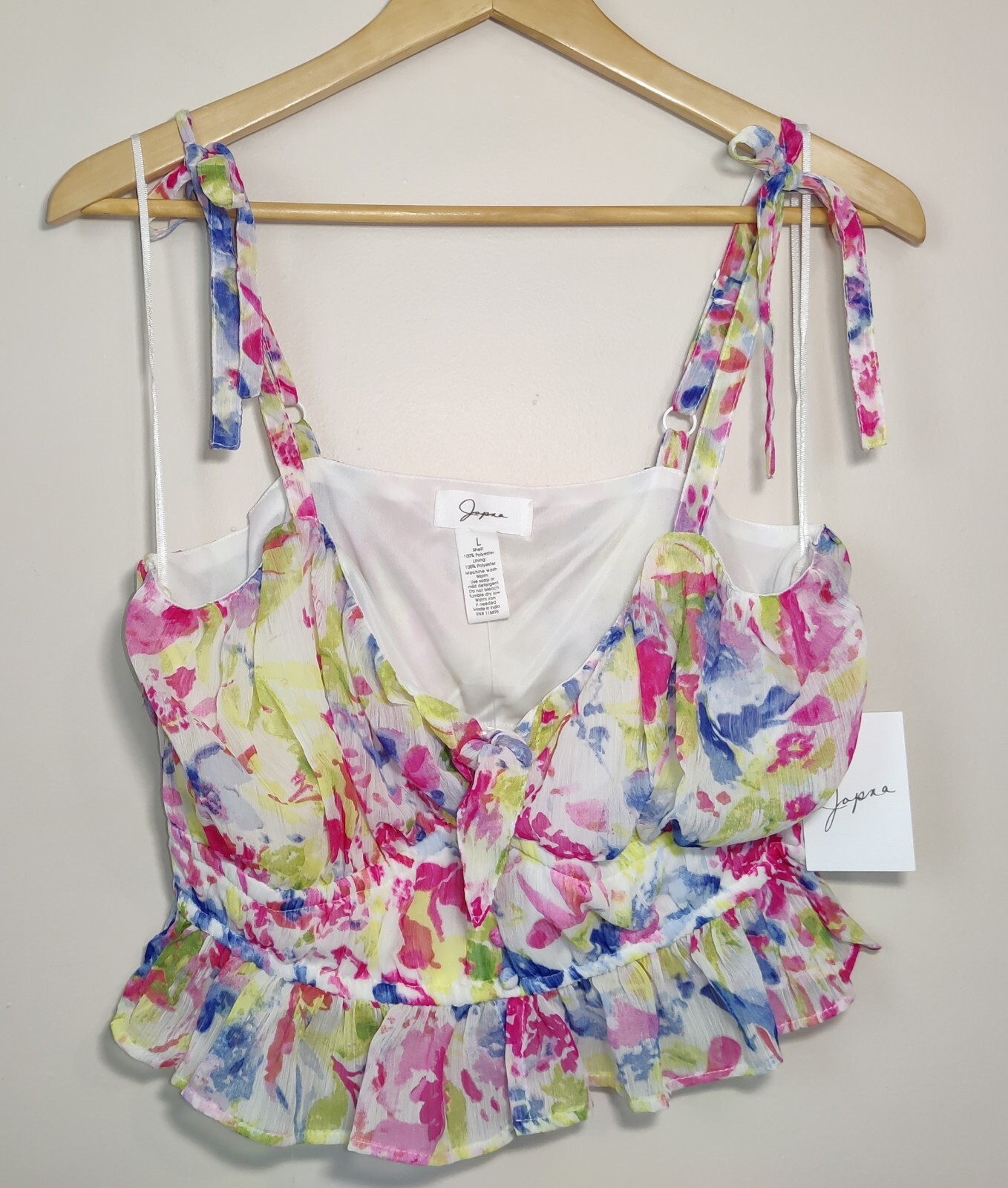 Japna Women’s Size L / Large Pink Floral Eyelet Spaghetti Strap Blouse NWT