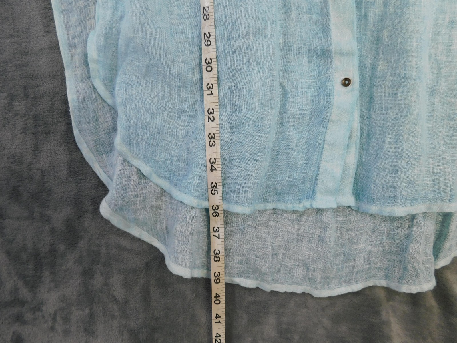 Holding Horses Shirt Womens Medium Blue 100% Linen Button Front Tunic High Low