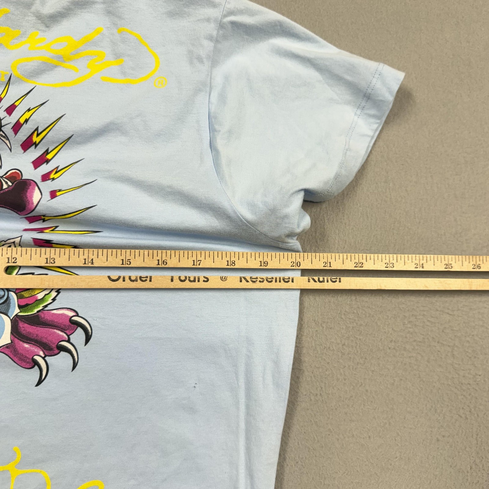 Ed Hardy Shirt Womens XXL Blue Rhinestone Tattoo Graphic Double Sided Tee Y2k