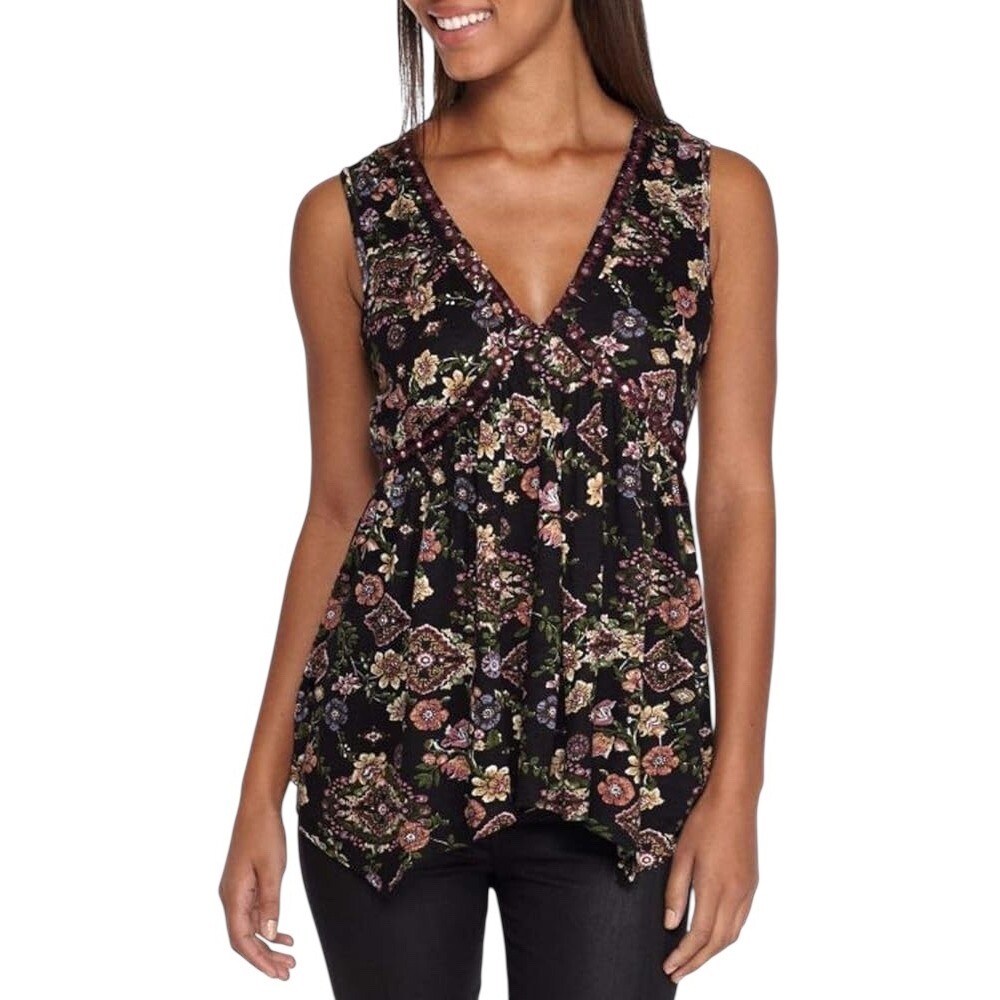 Penelope Project Large Tank Top Floral Print Sleeveless V Neck Bohemian 1084