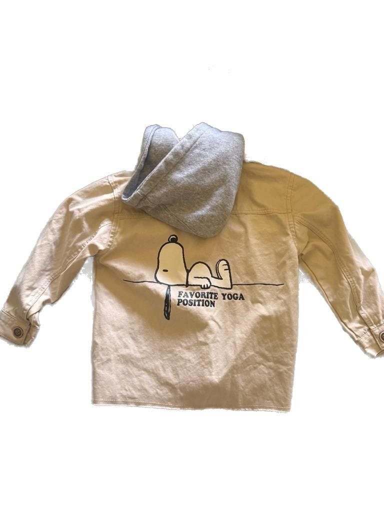 Zara Peanuts Snoopy Favorite Yoga Position Hooded Button-Down Overshirt
