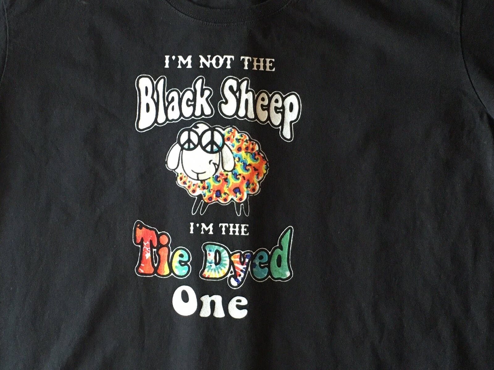 I’m Not the Black Sheep I’m the Tie Dye One Graphic Black T Shirt Women Size 3XL