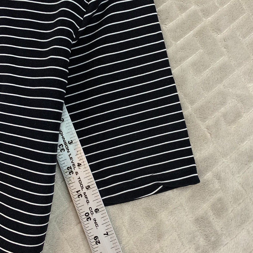 Basic Necessities Shirt Womens M Black Striped Short Sleeve Nylon Blend