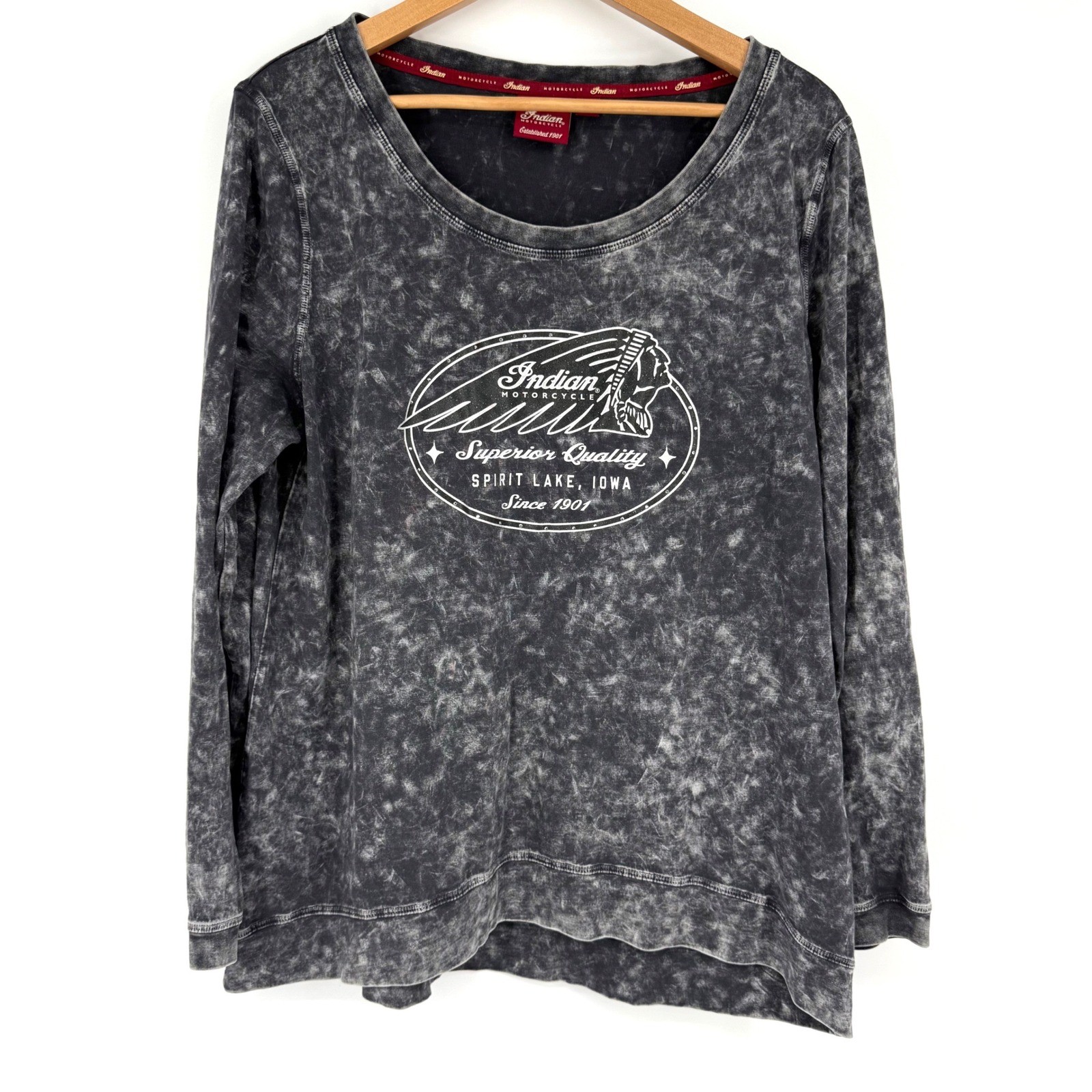 Indian Motorcycle Women XL Mineral Acid Wash Long Sleeve Shirt Biker Rhinestone