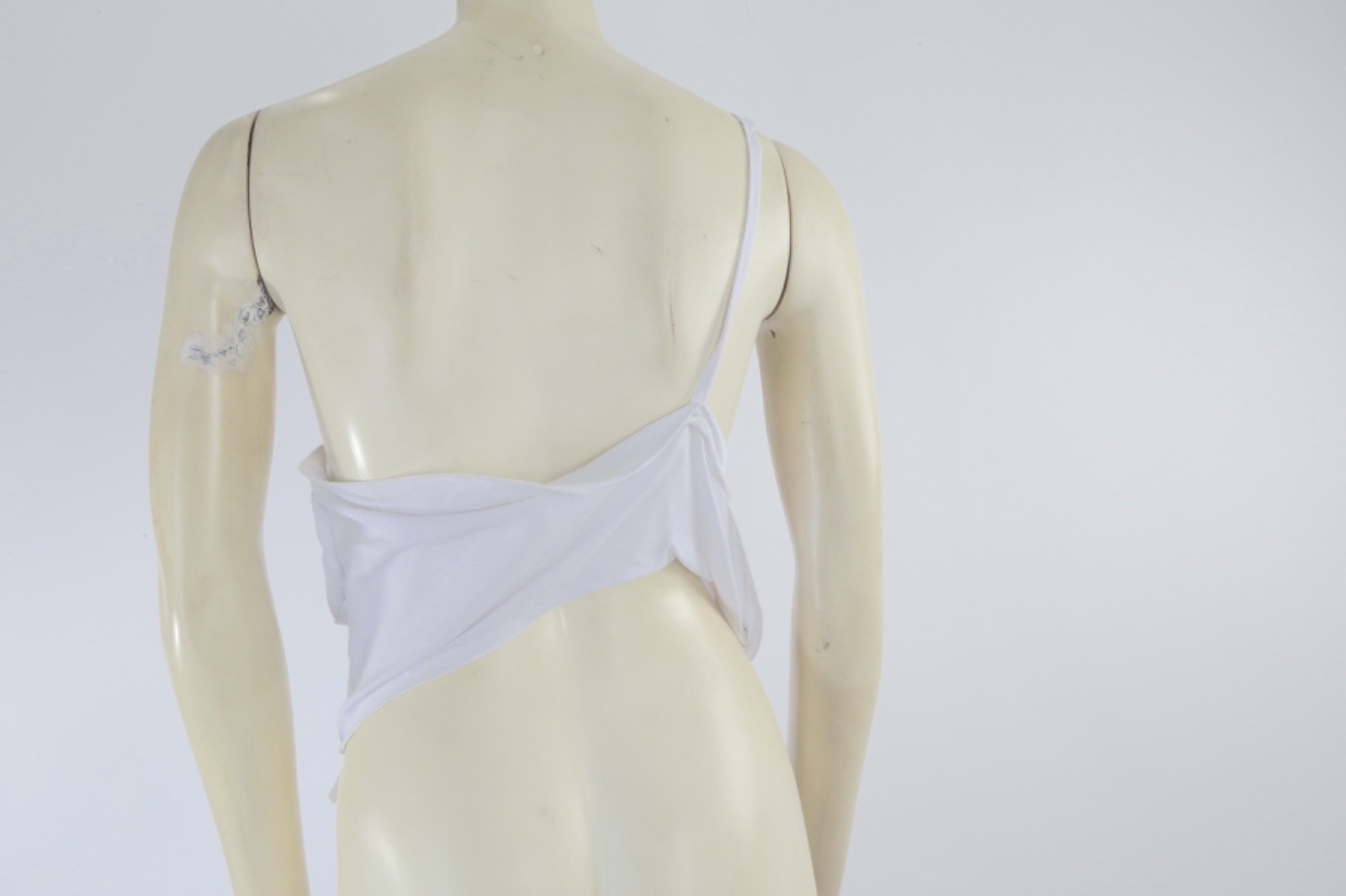 White One Shoulder Rosette Top Size S Ruched Drape Asymmetric Cotton Blouse