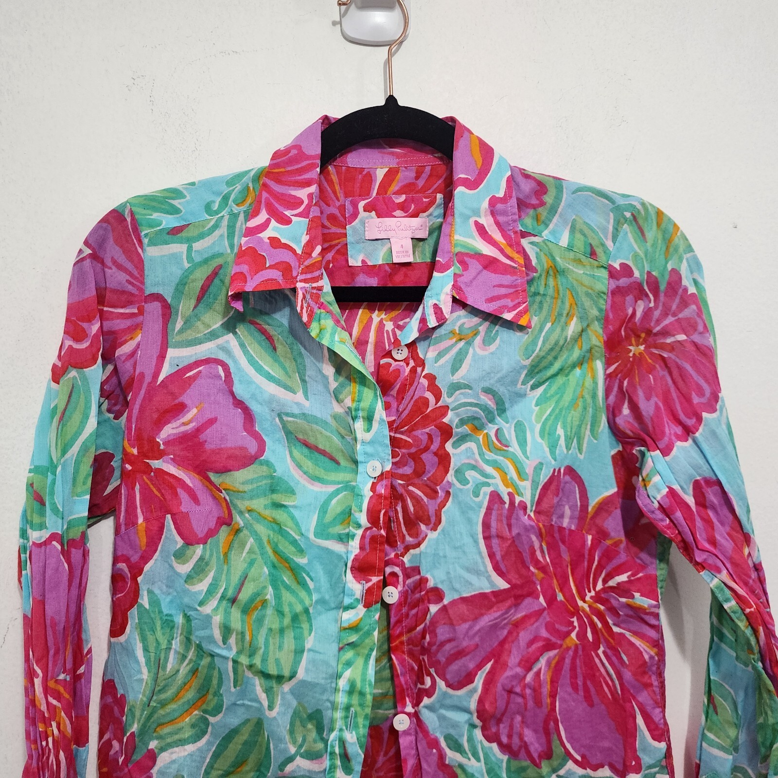 Lilly Pulitzer Button-Front Shirt Shorely Blue Bellina Floral Women’s Size 4