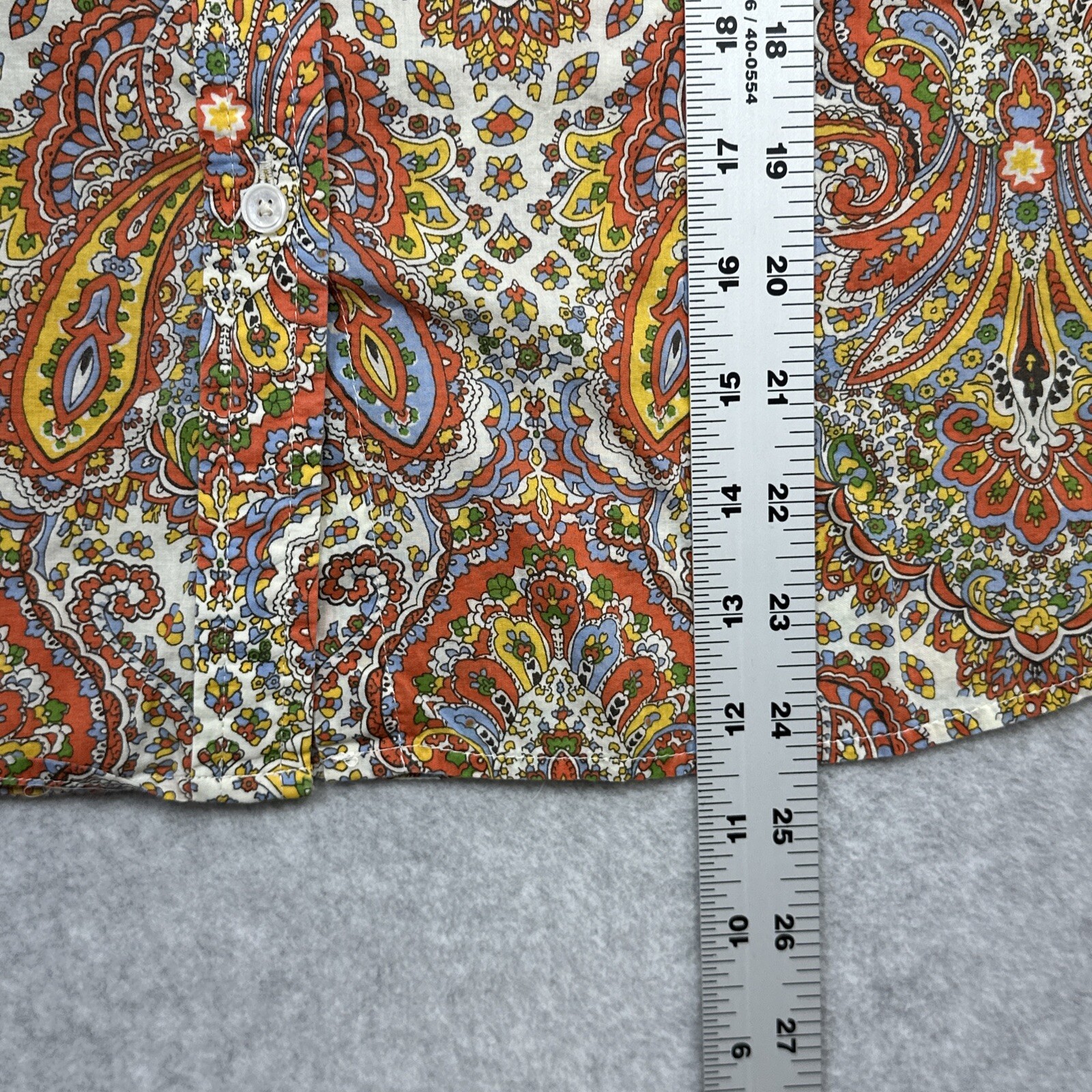 Talbots Top 10P Orange Paisley Roll Tab Flip Cuff Versatile Layer Everyday Wear