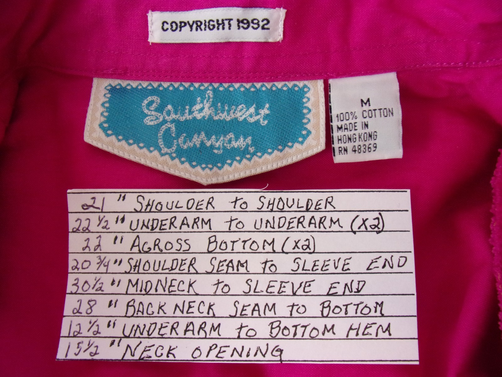 M Southwest Canyon Fuchsia Pink Emb. Beaded Rhinestones Western Blouse Vintage
