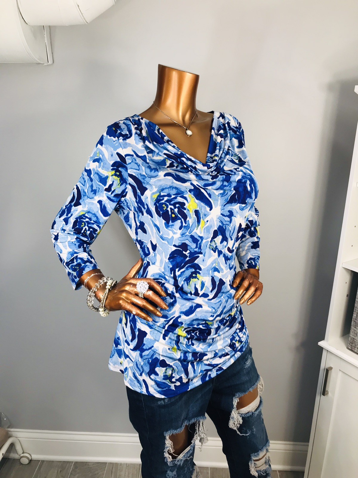 Dana Buchman XL Top Stretch NWT $44 Ruched Draped Blouse Hem Side Tie Cinched