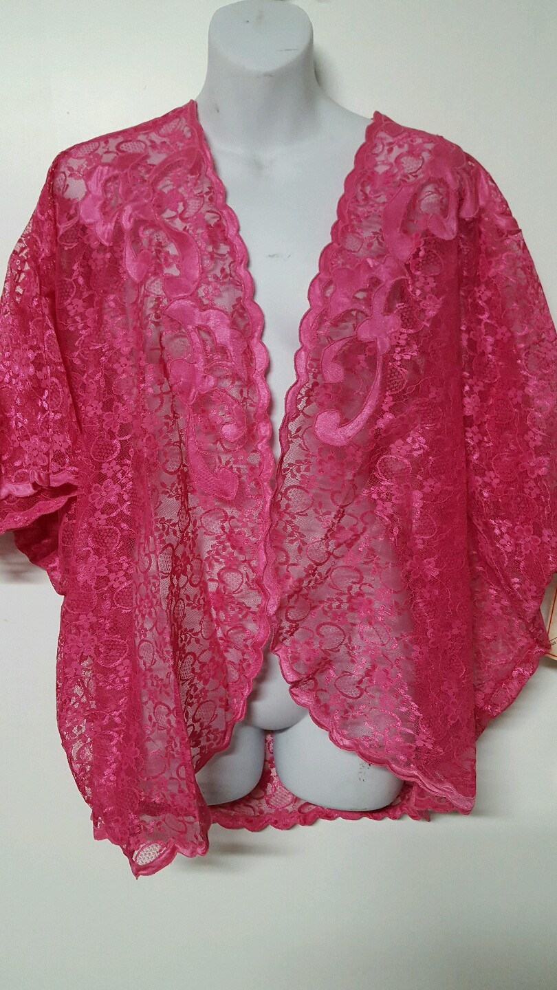 VENTURA SEXY HOT PINK LACE COCOON JACKET/COVER PLUS SIZE 1x 2x 3x 60″ BUST