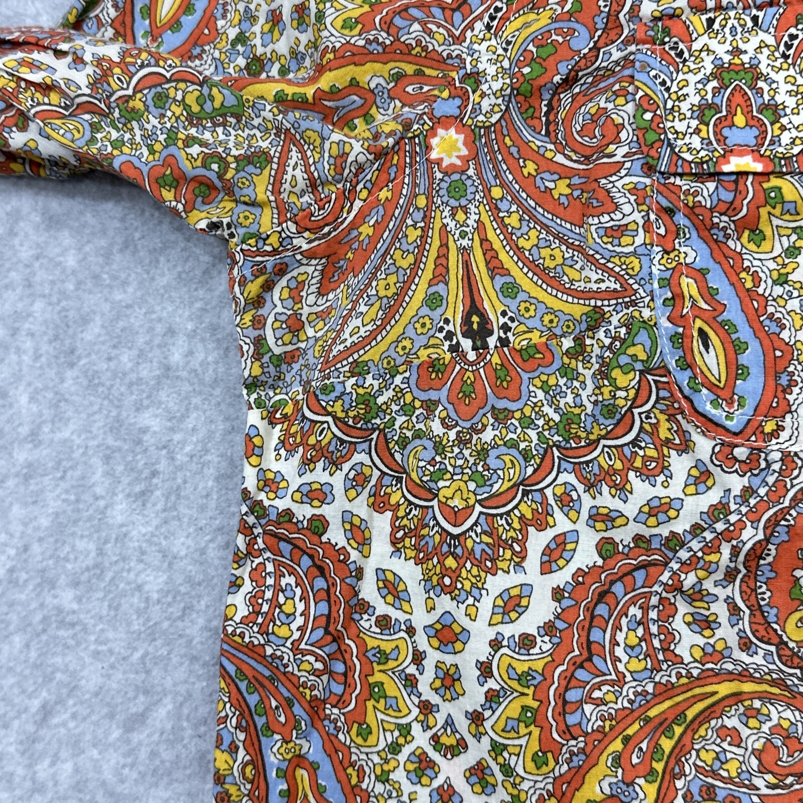 Talbots Top 10P Orange Paisley Roll Tab Flip Cuff Versatile Layer Everyday Wear