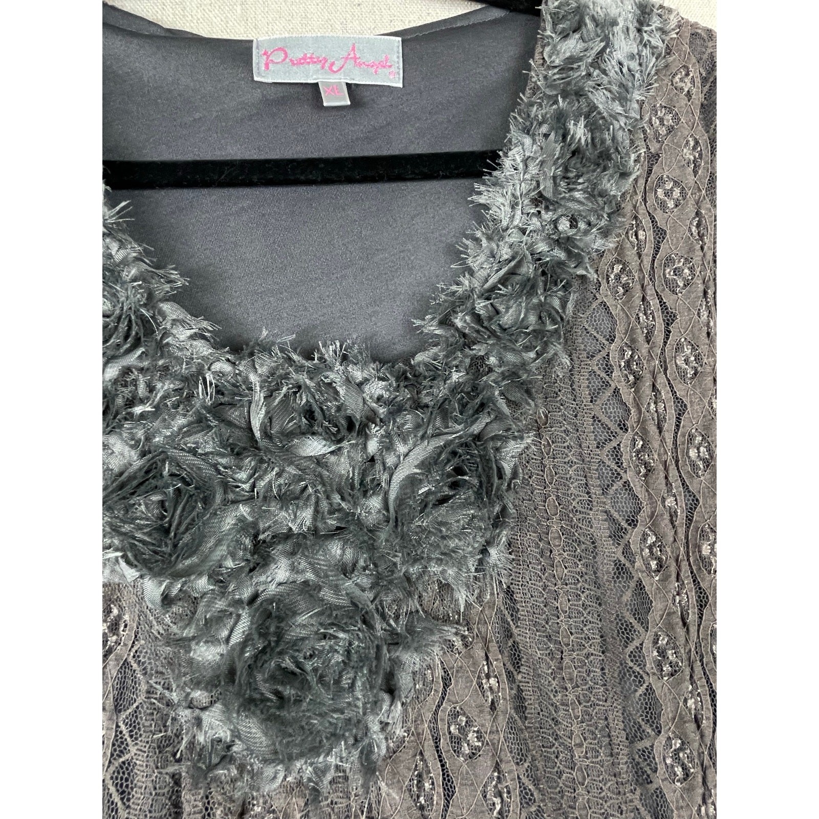 Pretty Angel Lace Floral Applique Bell Sleeve Tunic Top Dress Boho Lagenlook XL