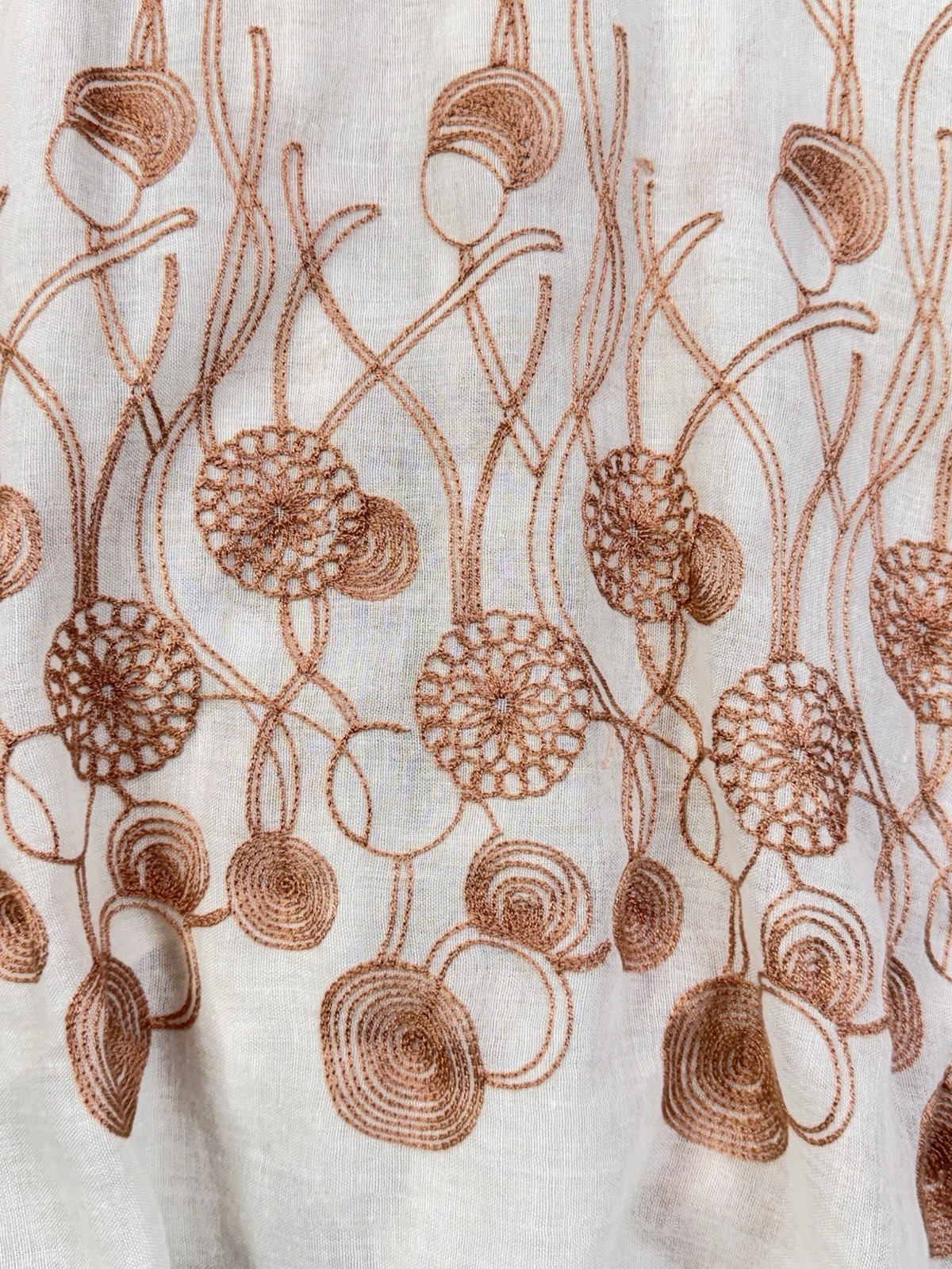 Boho Kimono One Size Cream Embroidered Flowers Lightweight Coverup
