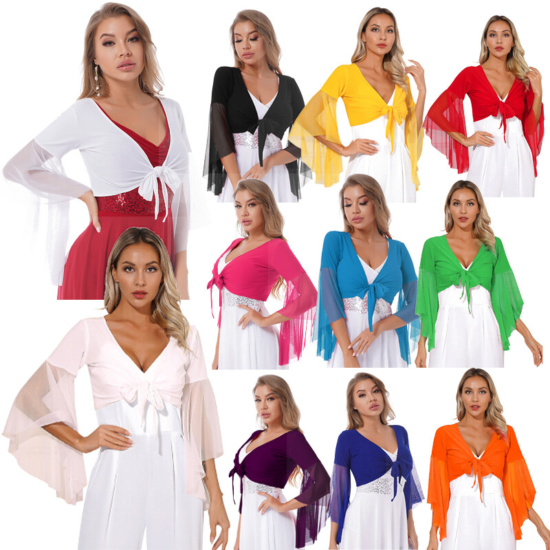 Women Shirts Cover Up Dancewear Tee Crop Top Performance Blouse Belly Dance
