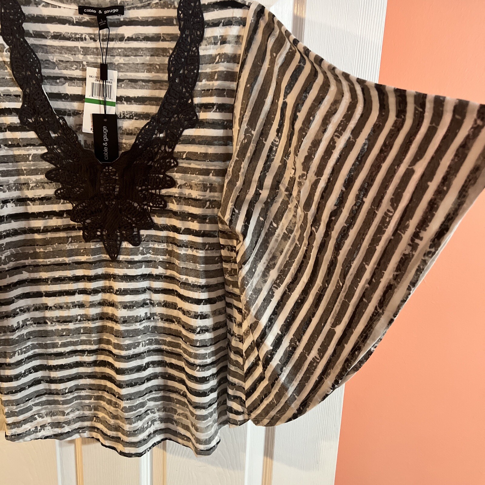 Cable And Gauge Wing Sleeve Pullover Blouse Size Large New With Tags