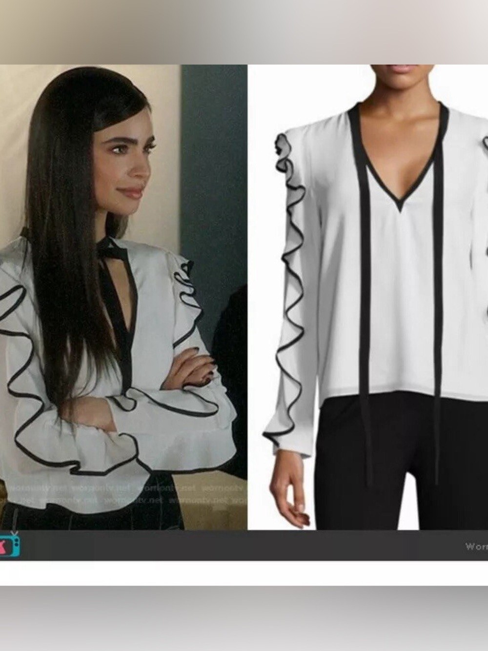 Alexis Darcy Contrast Trim Ruffle Blouse In Off White