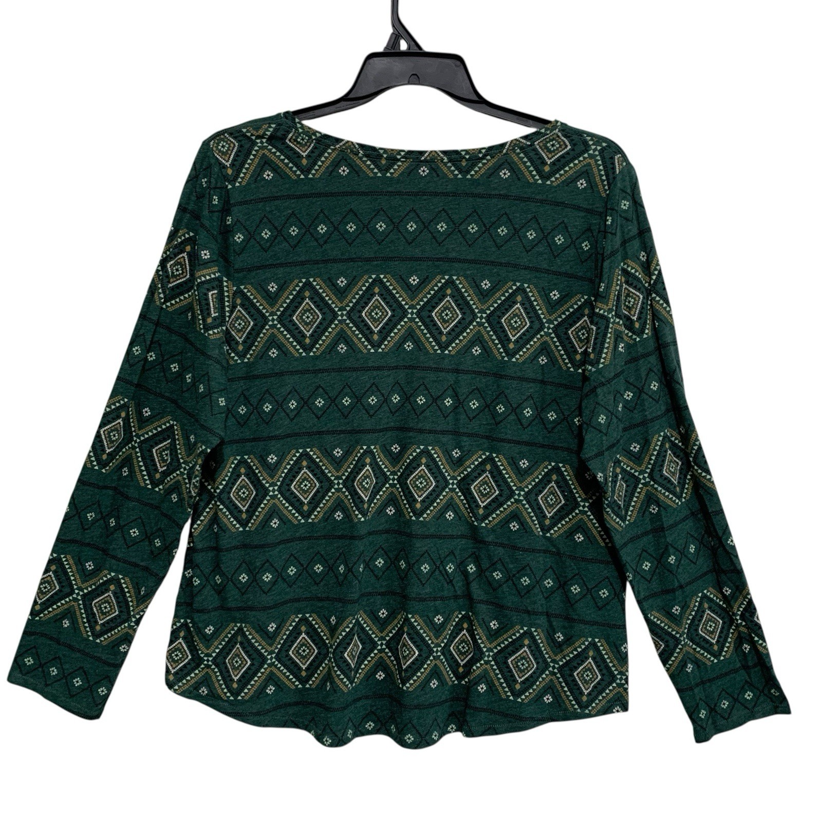 Sonoma The Everyday Tee Womens Size XXL Green Aztec Long Sleeve V-Neck Knit
