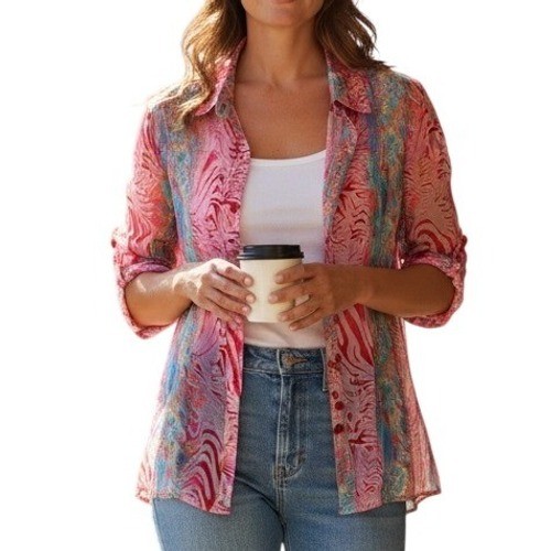 Erin London Womens Large Abstract Watercolor Print Burnout Blouse Artsy Boho
