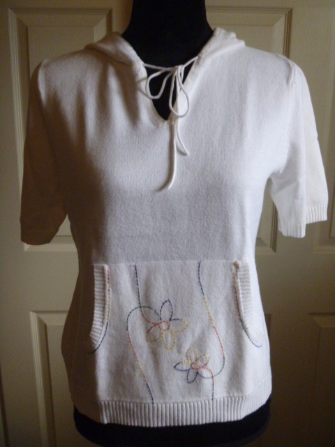 CHRISTOPHER & BANKS Cream S Short Sleeve Pull On Hood Casual Career Work