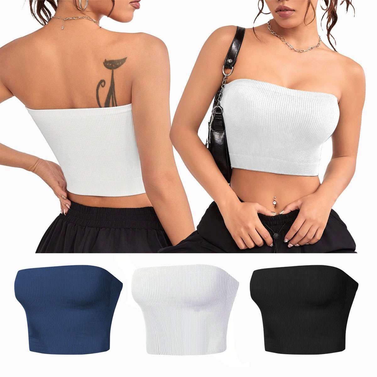 Women Seamless Strapless Bra Bandeau Fits Fashion Tube Top Sports Bra Yoga Shirt