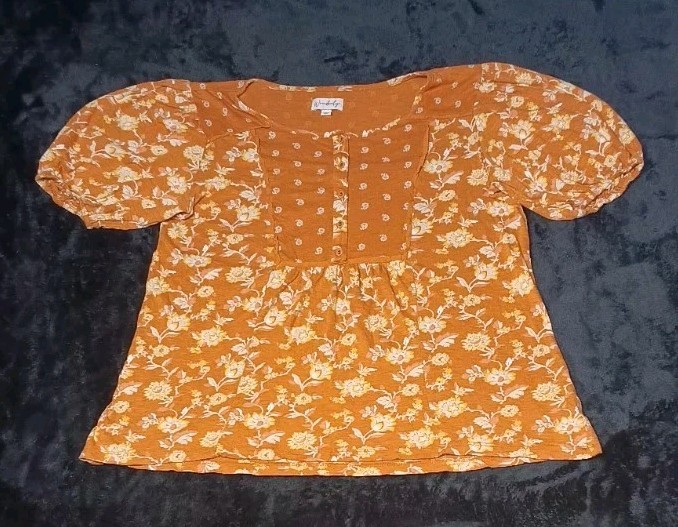 Wonderly Puff Sleeve Peasant Blouse S Marigold Ditsy Floral Boho Prairie Flowy